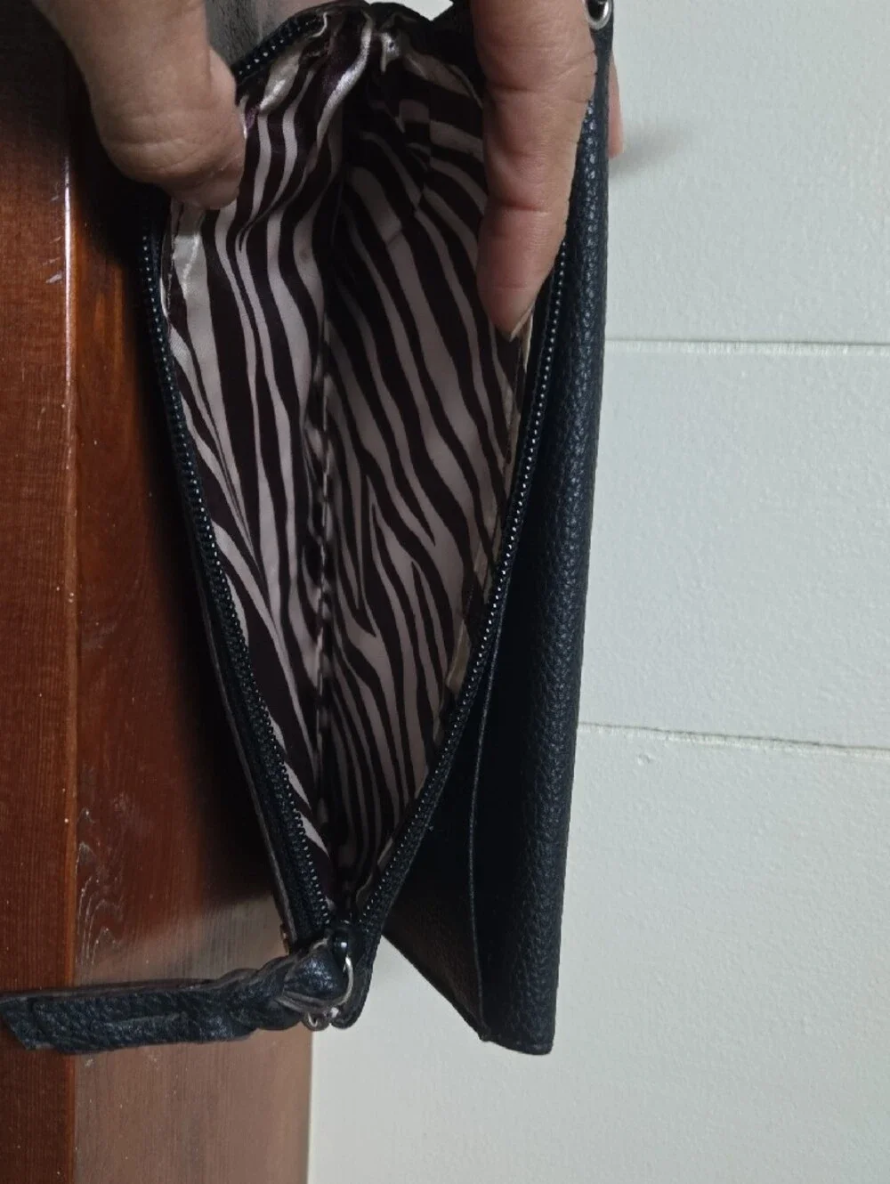 Dana Buchman Black Leather Wristlet Clutch with Zip Pocket